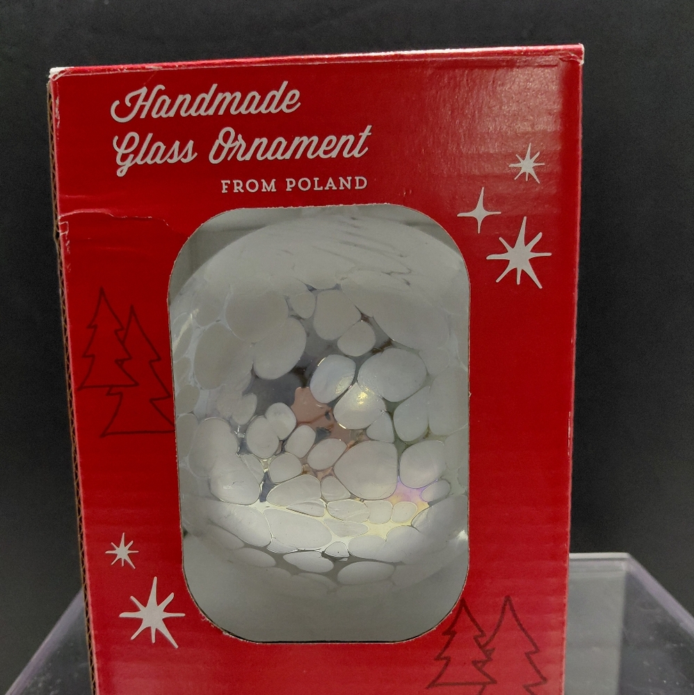 Handmade Blown Glass Ornament - White Irredescent